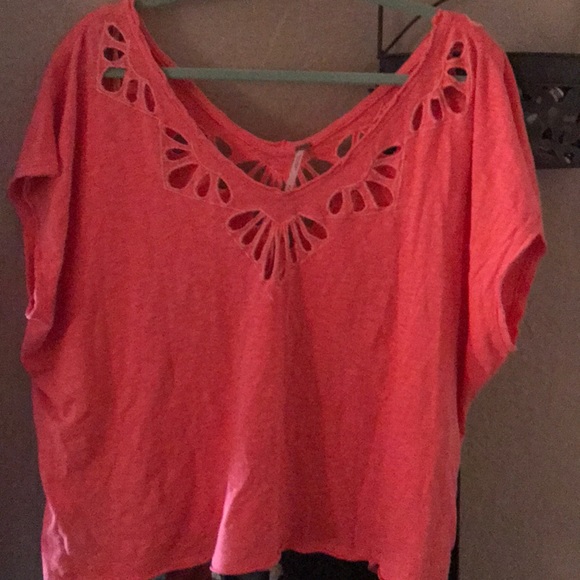 Free People Tops - Free People Bright Coral Double V with Cutouts
